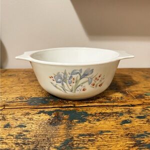 Pyrex White Bowl with Blue and Orange Floral Design